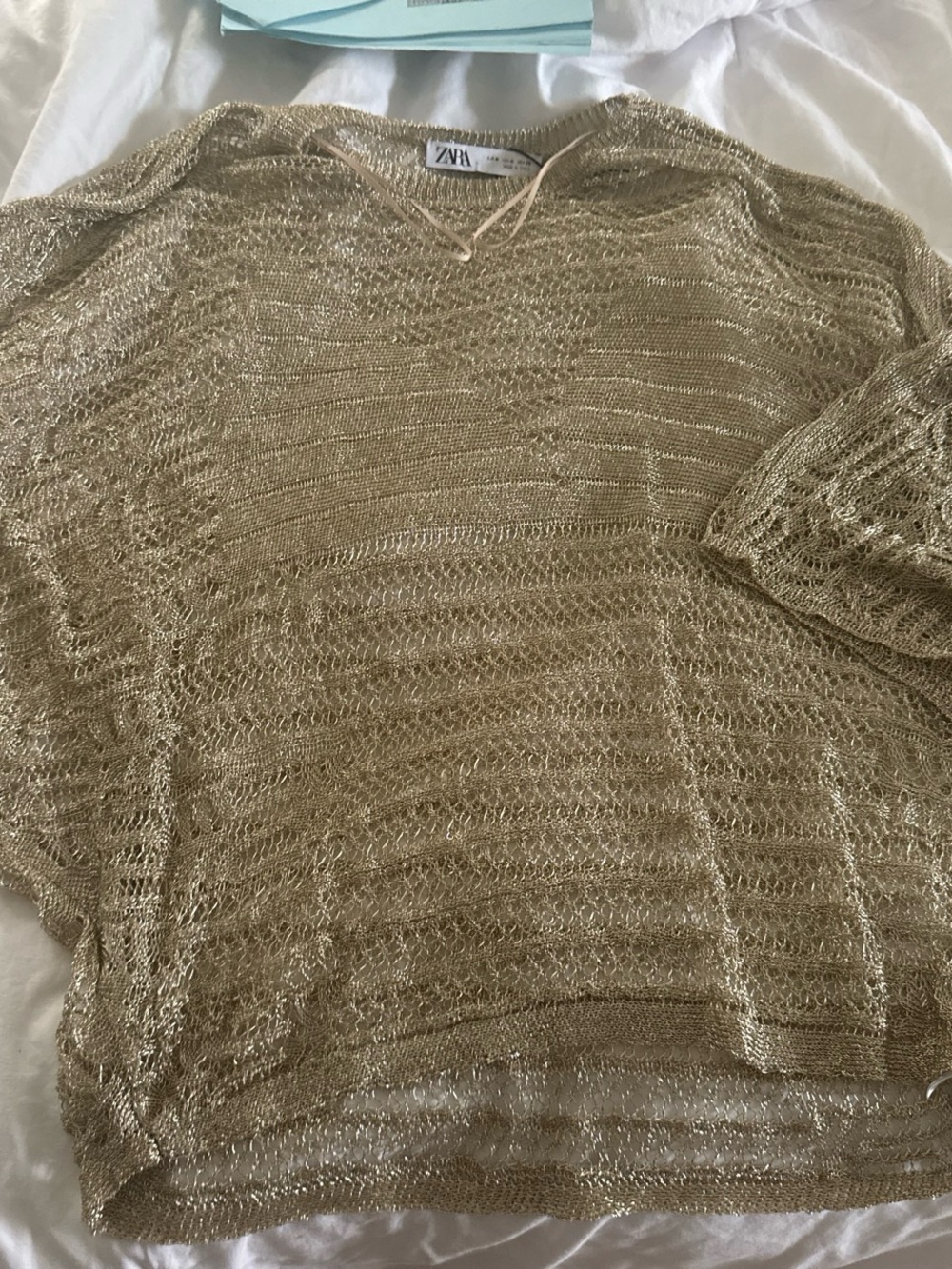 Zara Metallic Gold Crochet Knit Women's Top